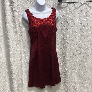 Biyaycda size 7/8 Chic Red black‎ Patterned Mini Dress dressy holiday metallic